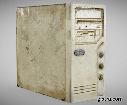 Computer system block case retro old damaged 3D Model