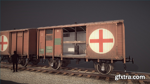 Railway Covered Goods Wagon Vr.4 Medic-Orange 3D Model