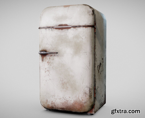 White vintage refrigerator old rusted fridge 3D Model