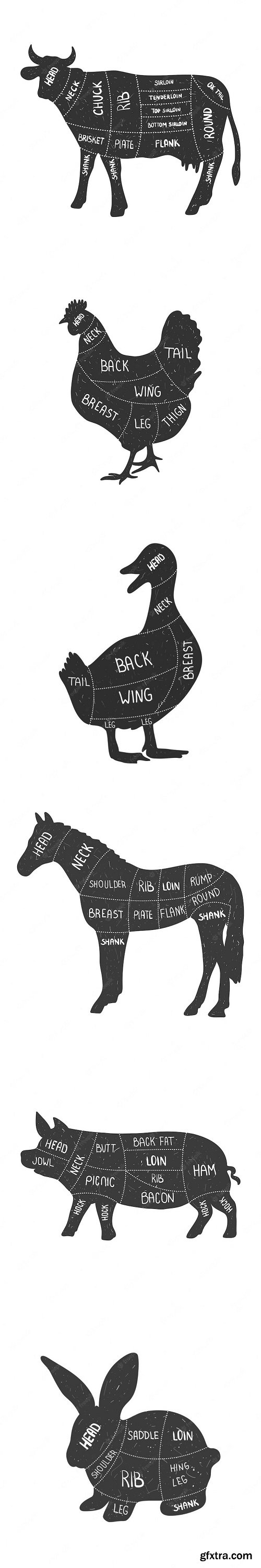 Animal silhouette farm poster for a butchery meat shop