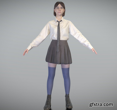 Girl in school uniform in A-pose 295 3D Model