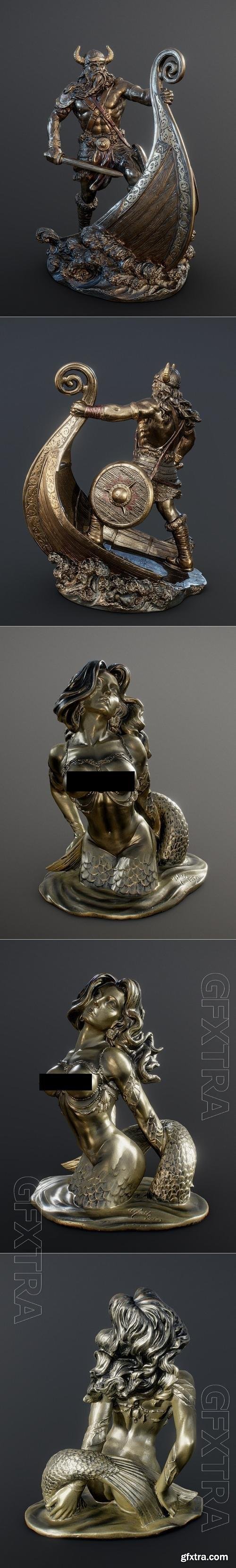 Viking Warrior and Sexy Mermaid Figurine (PG13) 3D Print