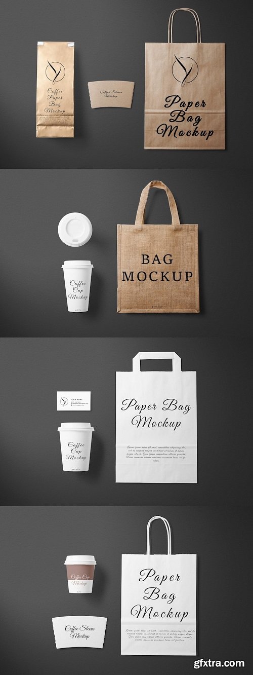 Top view medium coffee cup paper bag