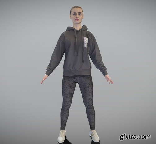 Young woman in black hoodie in A-pose 291 3D Model
