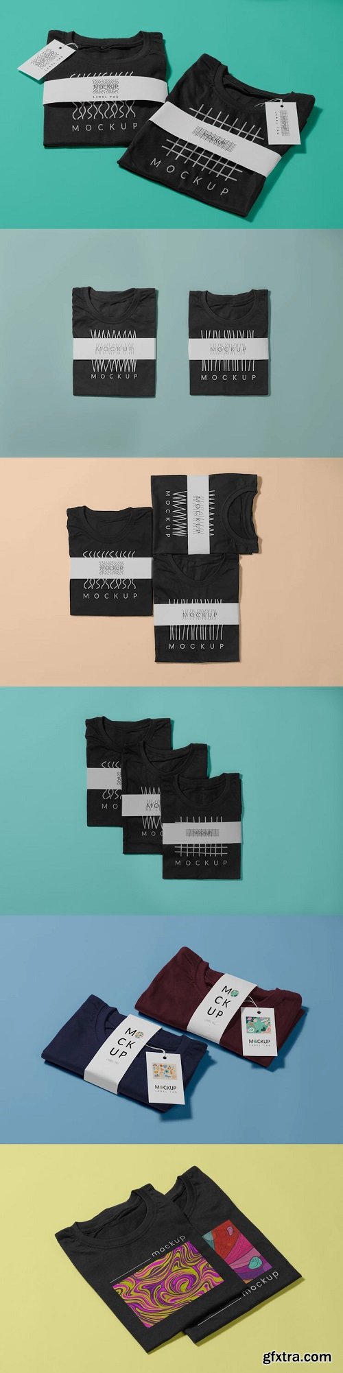 Black folded t shirt with paper belt mockup