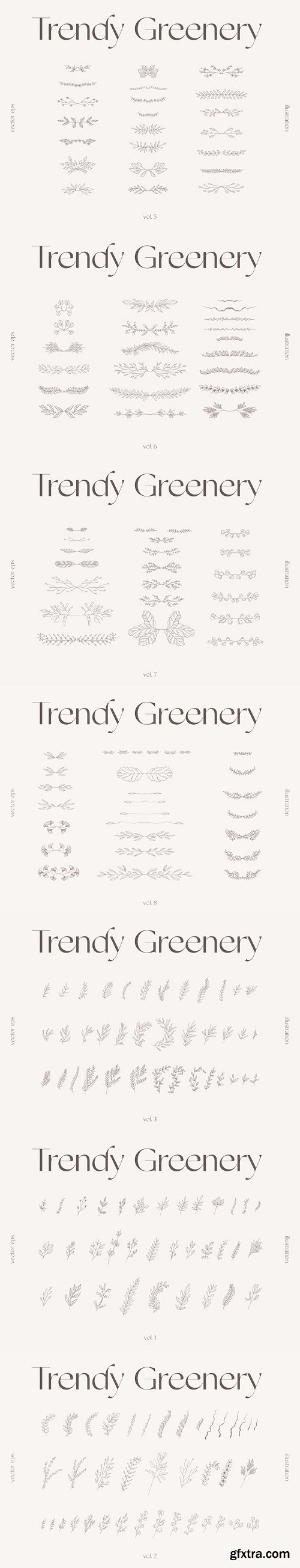 Hand drawn one line floral elements, trendy greenery, botanical drawings, decorative branches