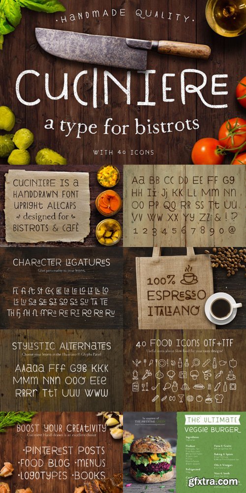 Cuciniere Font + 40 Icons (Handmade)