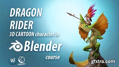 Wingfox - Dragon Rider 3D cartoon character in Blender course