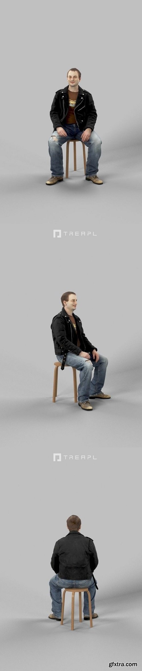 Sitting Man Victory In A Leather Jacket And Torn Jeans Punk Rock Low-poly 3D model
