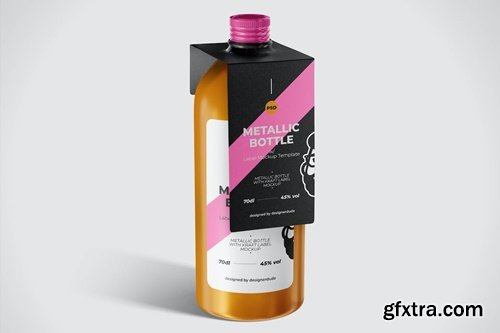 Metallic Bottle with Paper Label Mockup T7RT6A7