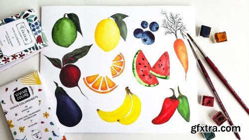 Watercolor Fruits & Vegetables: Learn to Paint 10 Simple, Easy Food Illustrations!