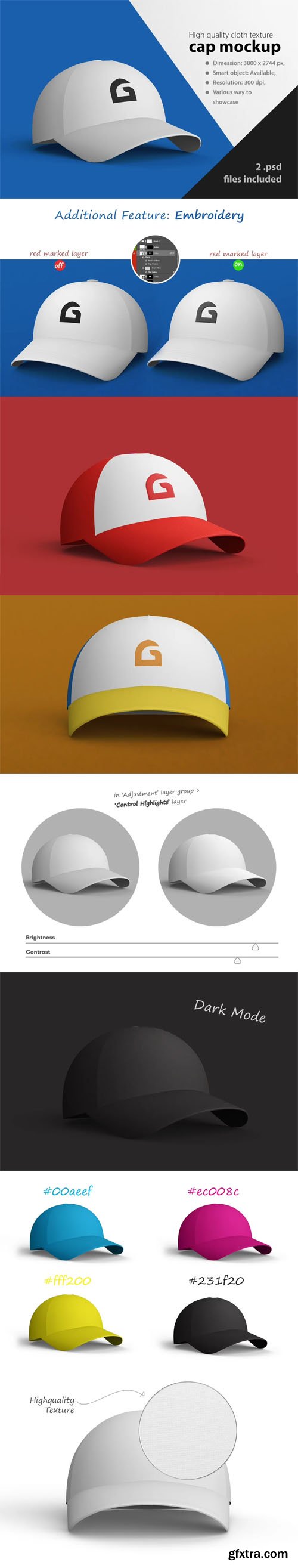 Cap PSD Mockup - 3D Rendered With HQ Cloth Texture