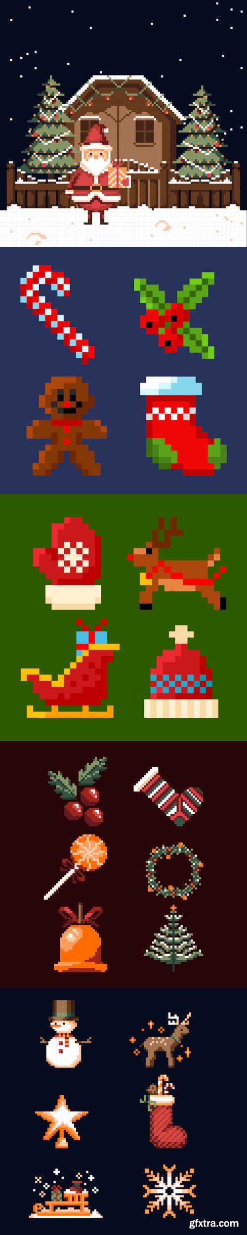 Christmas pixel art element collection