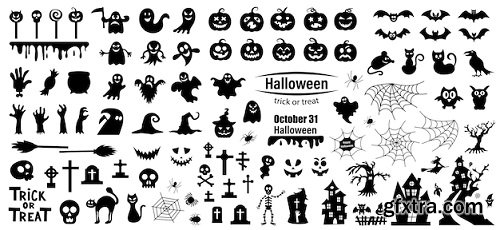 Set of silhouettes of halloween on a white background vector illustration