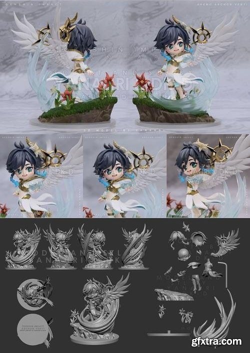 Genshin Impact Archon Venti Chibi with Special Effect and Base – 3D Print