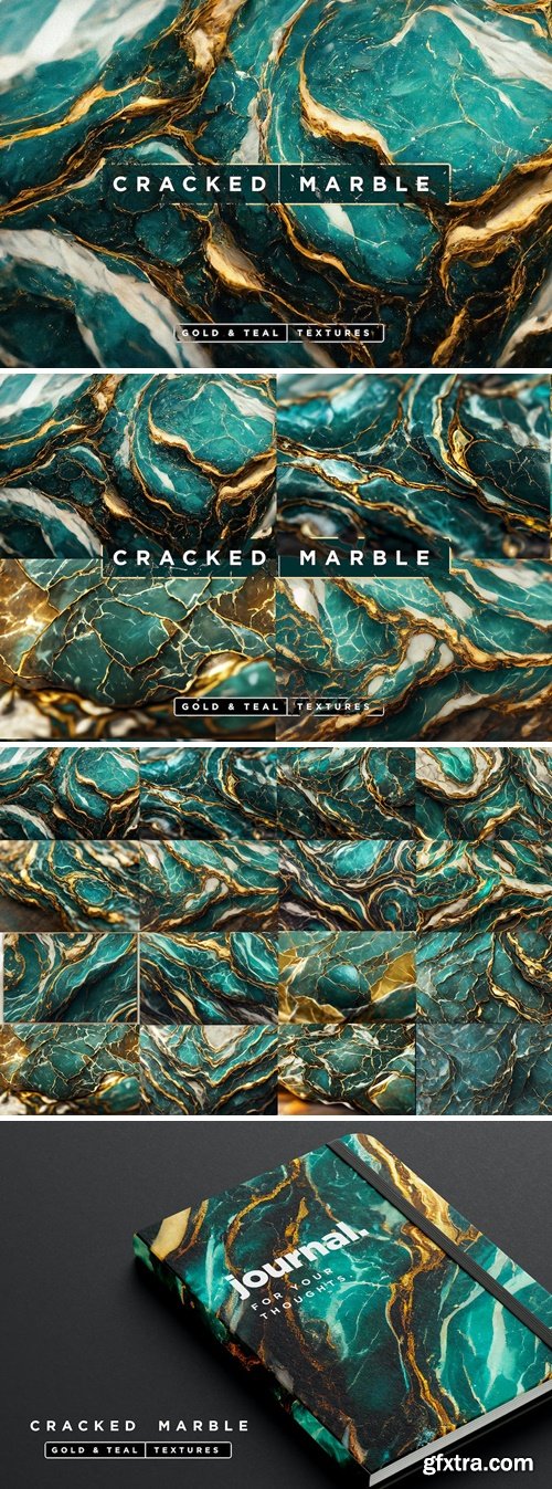 Gold & Teal Cracked Marble Textures 5XJLFMX