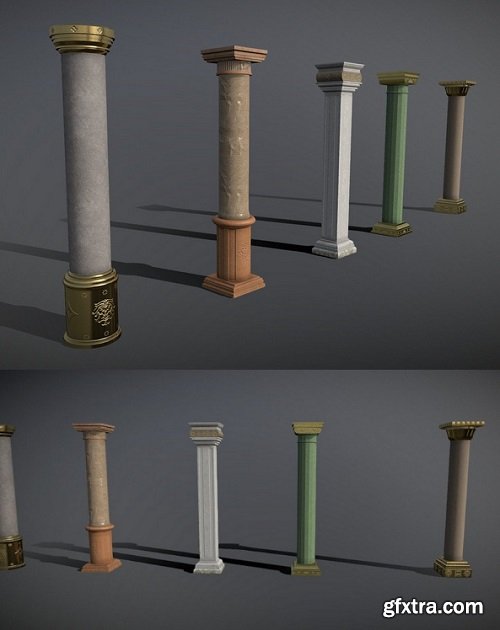 Large Ancient Columns Set 3D Model