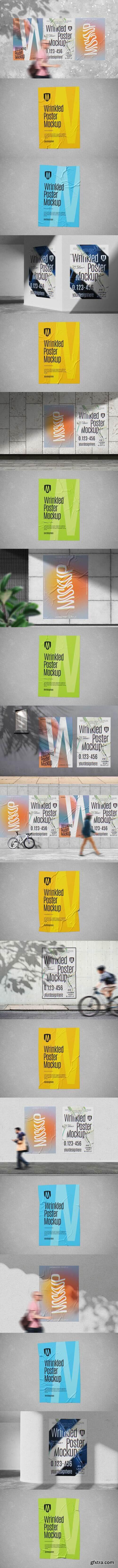 Photorealistic wrinkled poster mockup