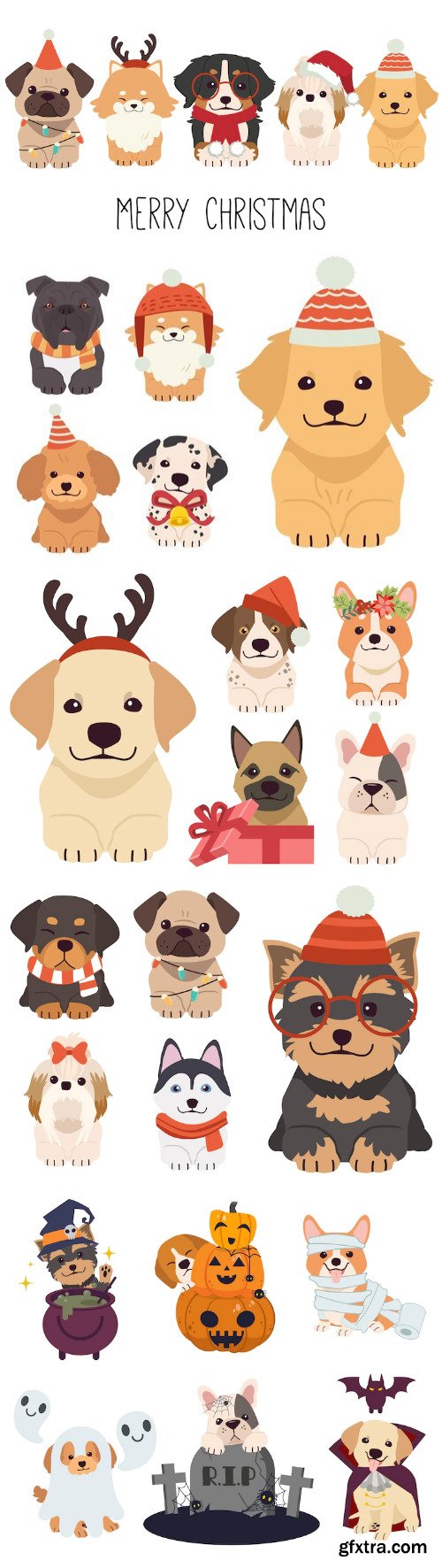 The collection of dogs with halloween theme set