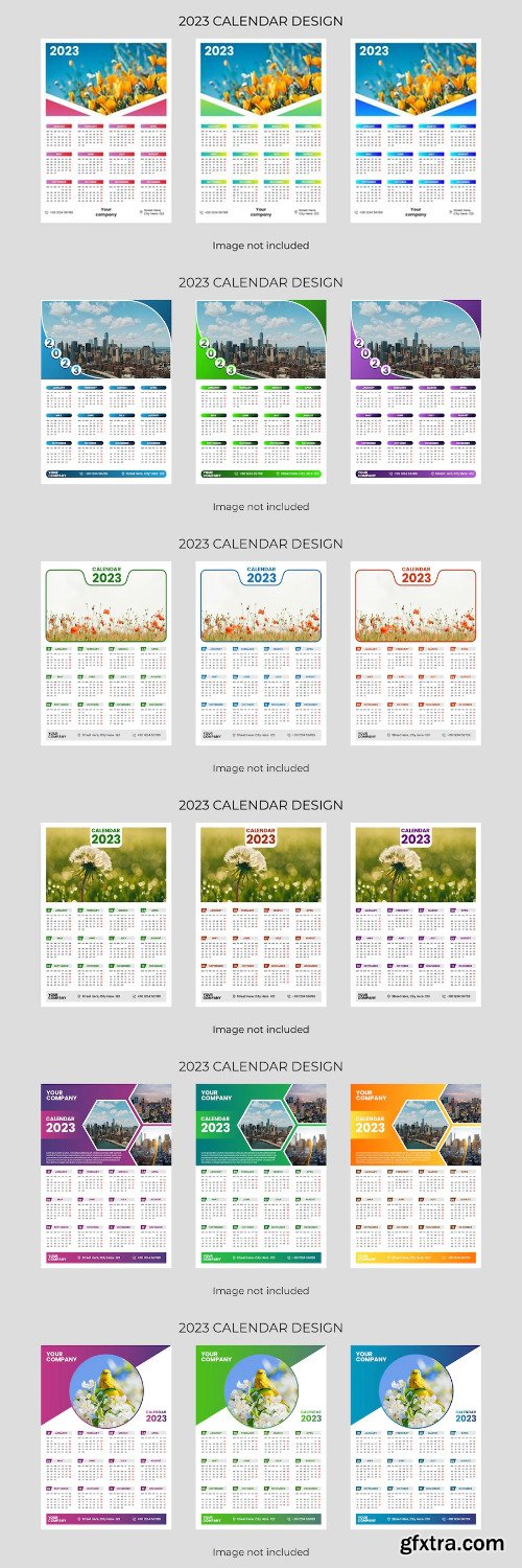 Modern and colorfull 2023 wall calendar design print template