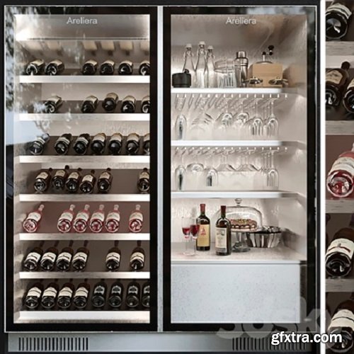 Wine cabinet with wine and crystal service. Alcohol