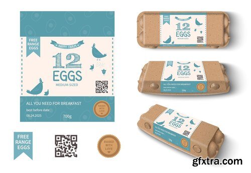 Chicken eggs package realistic mockup from different angles and color label design template isolated vector illustration