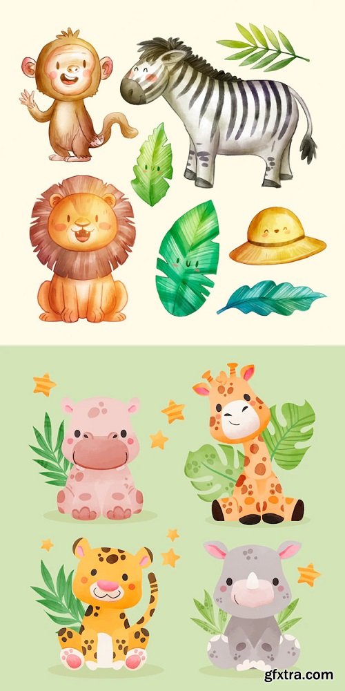 Watercolor safari element collection