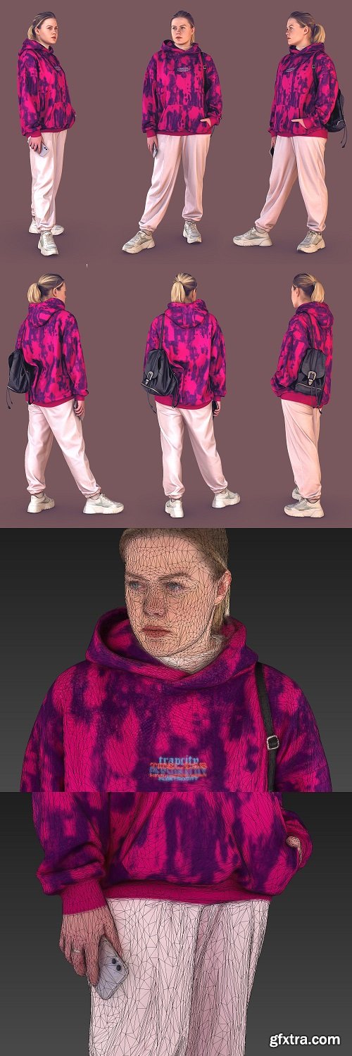 Girl in a Oversized Pink Hoodie 3D Model