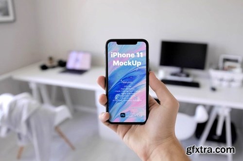 Mockup template: iPhone 11 on home work studio E6DBCN5