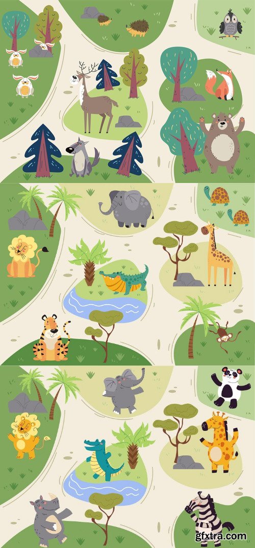 Jungle africa safari animal park plan map abstract concept graphic design illustration