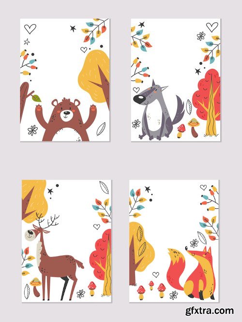 Forest cute animal invitation text place cards sticker set graphic design element