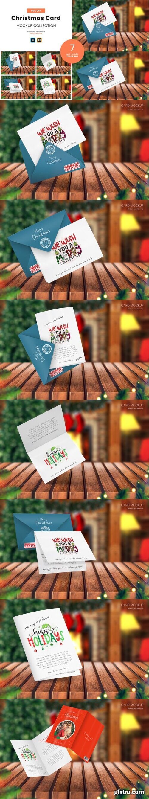 Christmas Card and Envelope Mockup PSD