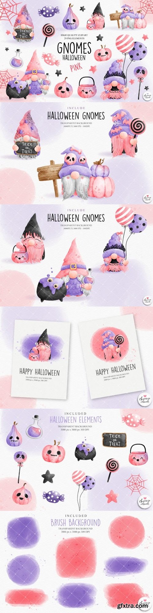 Pink Halloween Gnomes Clipart