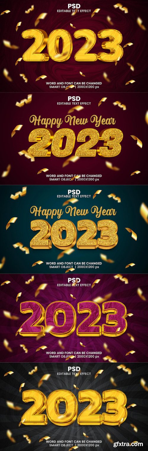 Happy new year 2023 luxury 3d editable text effect premium psd with background