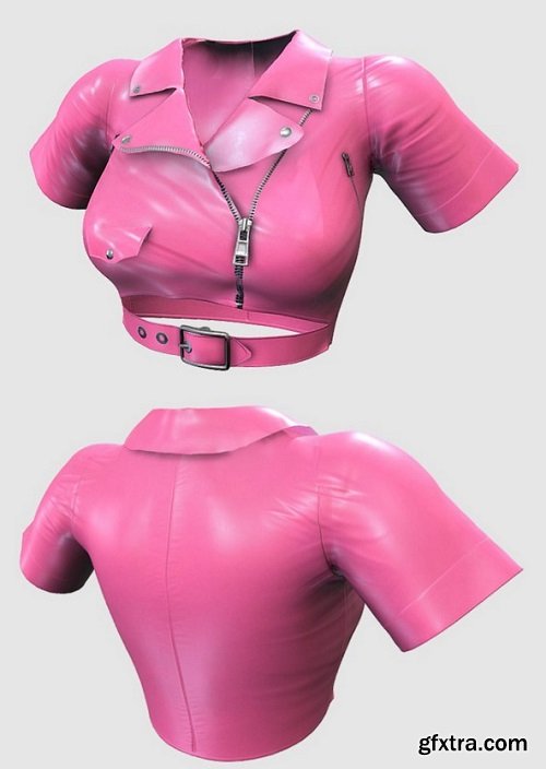 Female Pink Leather Crop Jacket 3D Model