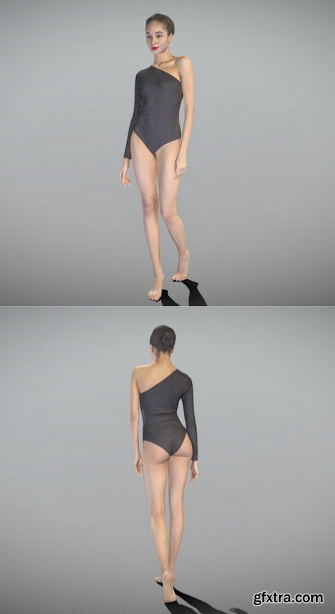 Beautiful young woman in bodysuit walking 372 3D Model