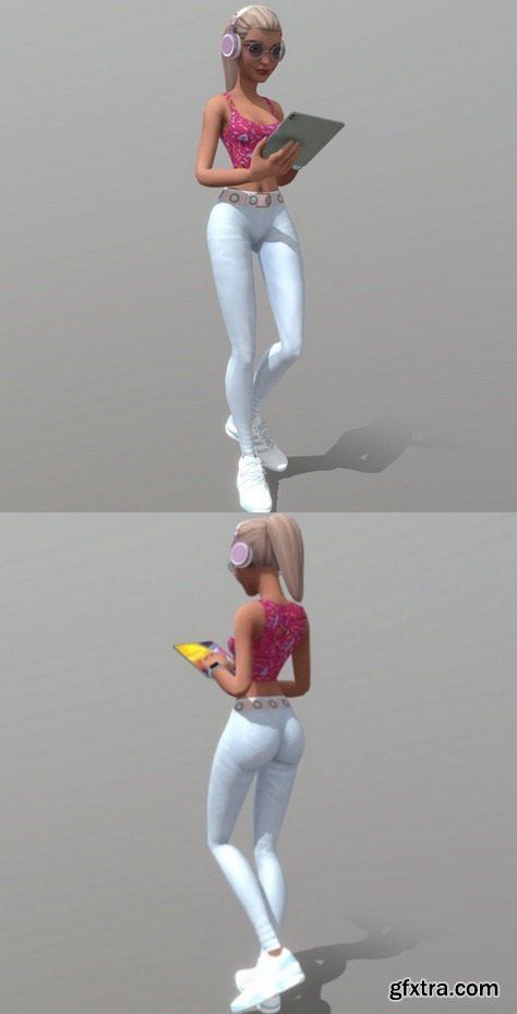 Lady walking animated with accessories V2 3D Model