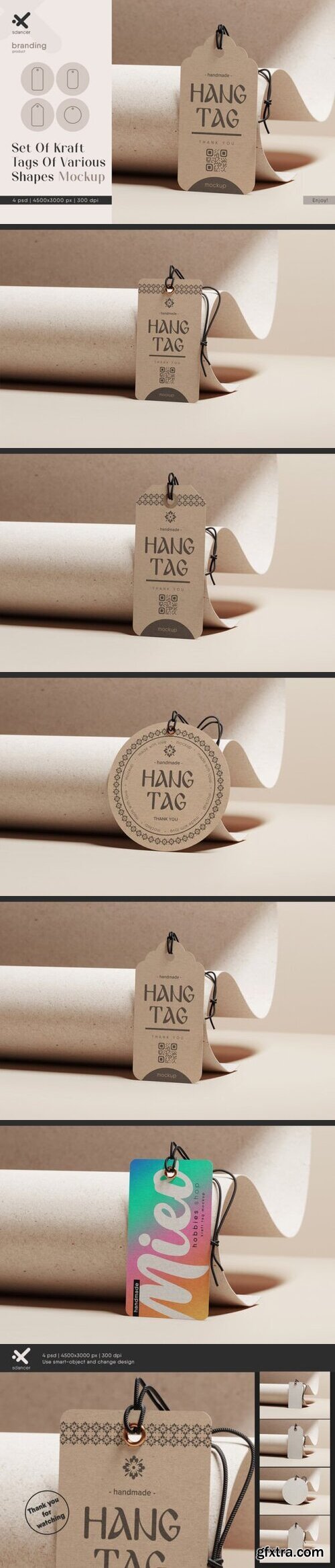 Set of Kraft Tags of Various Shapes Mockup