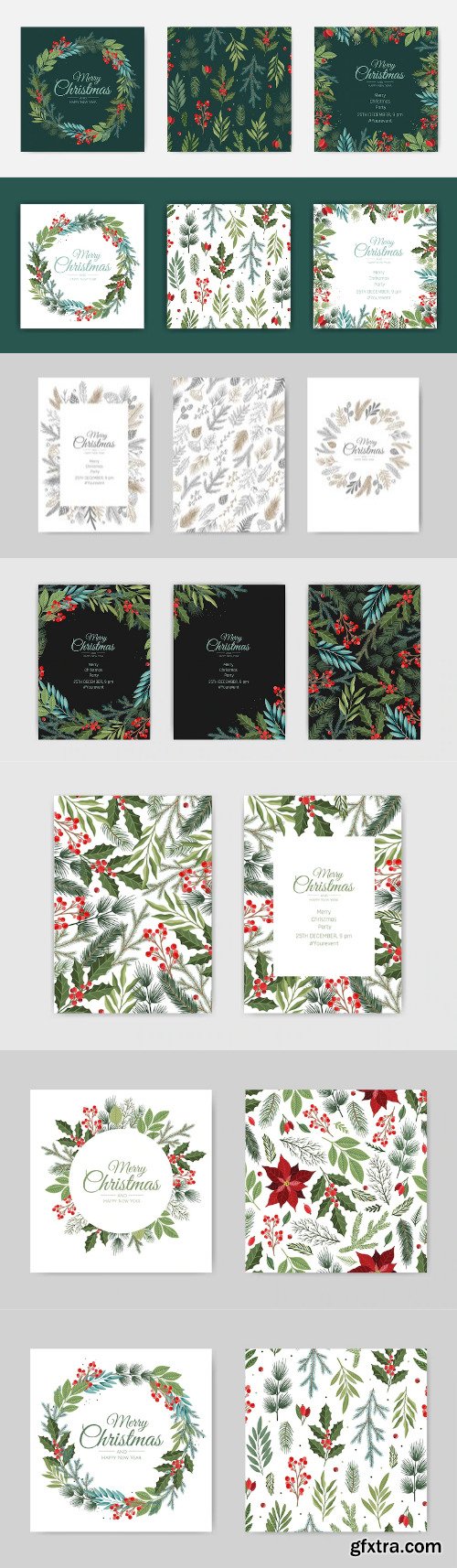 Vector christmas cards set. holiday party card templates design