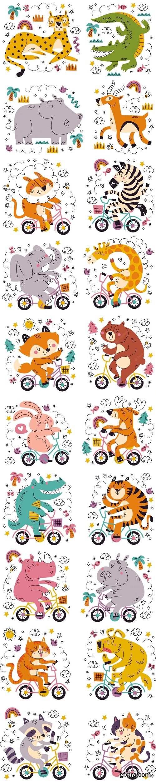 Doodle hand drawn animal sticker set