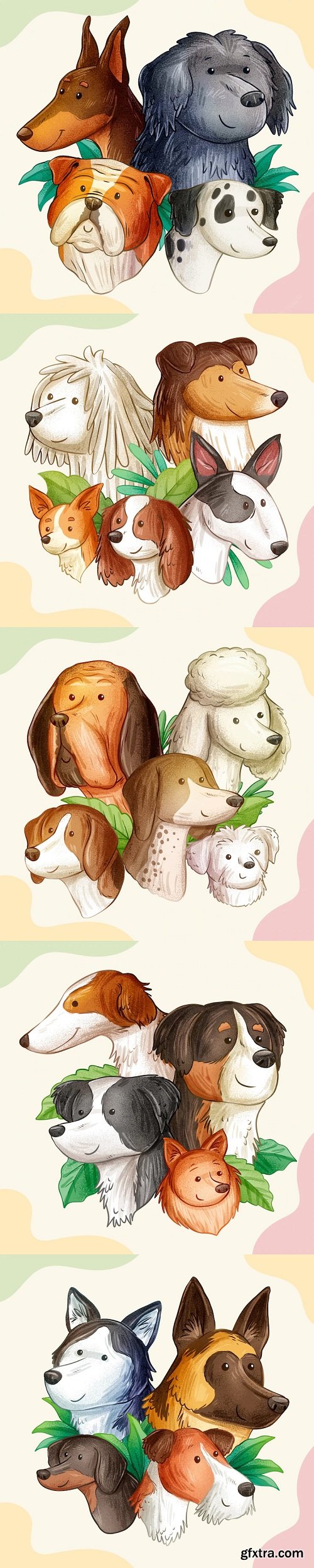 Hand drawn dog breeds illustration