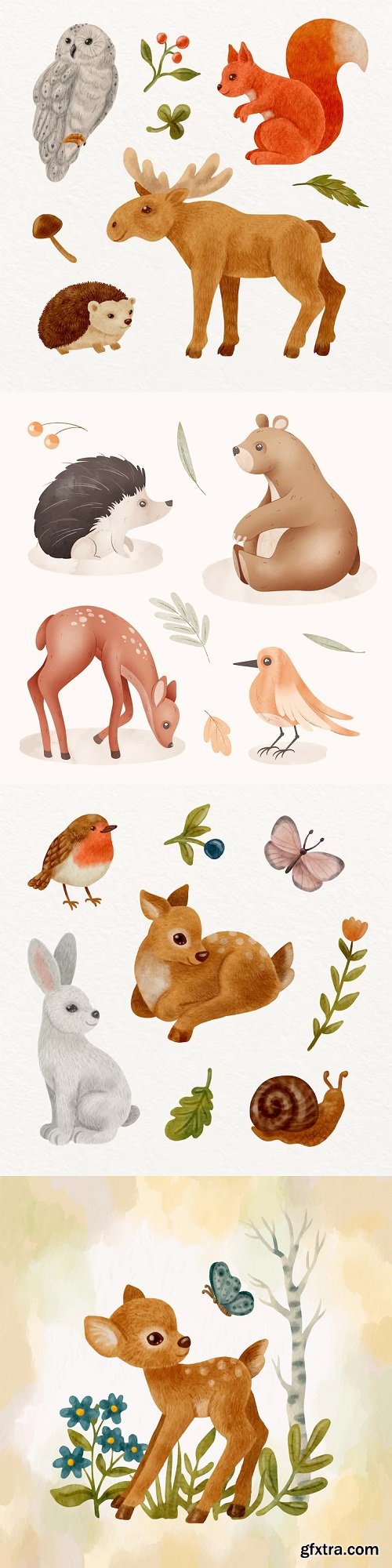 Watercolor forest animals vector illustration