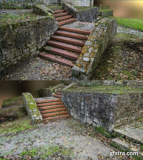 Brick stairs over stone wall scan 3D Model