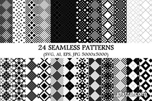 24 Seamless Monochrome Vector Patterns Templates