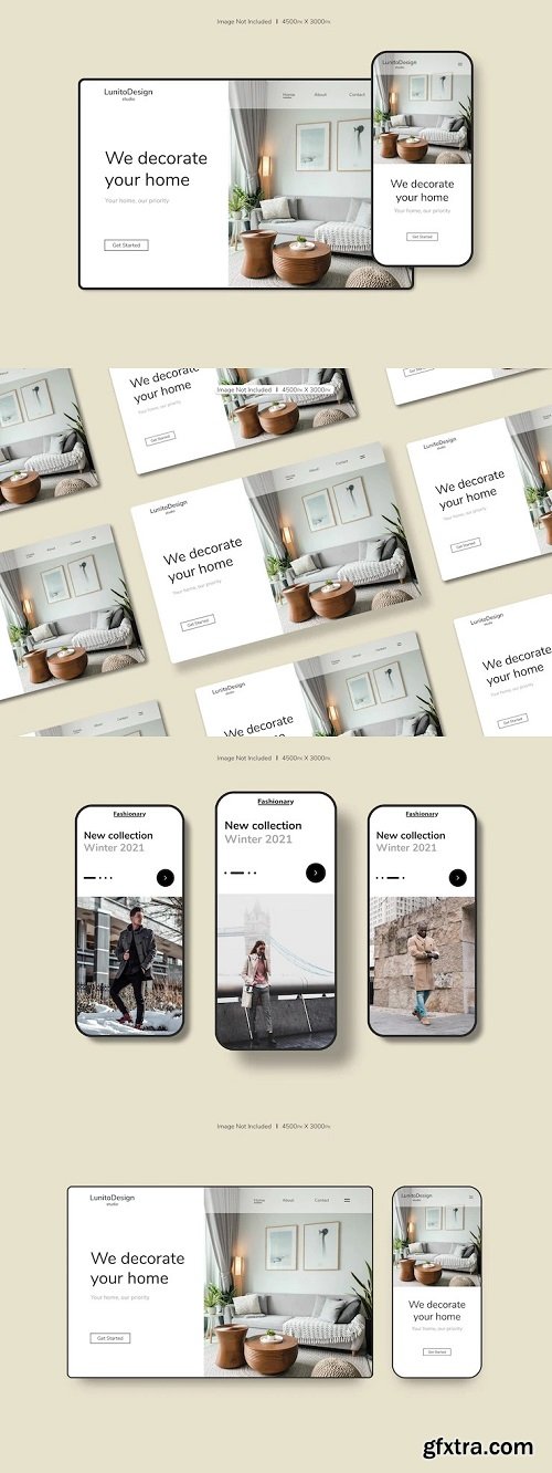 Minimalist and modern website mockup on phones screen