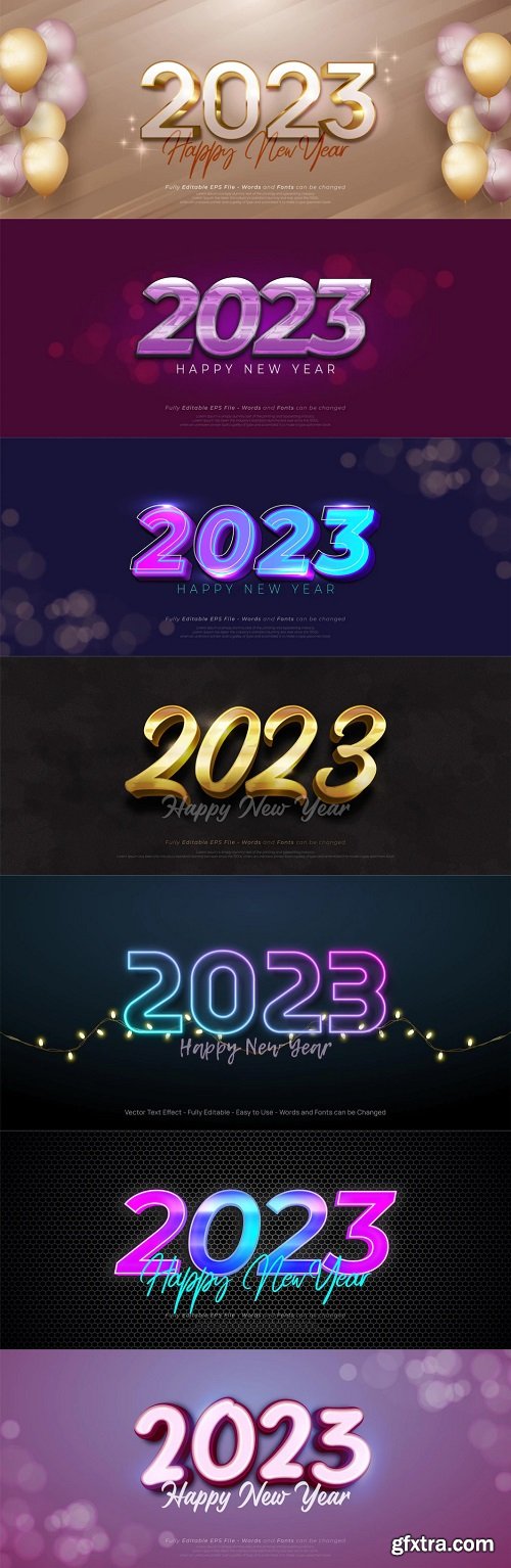 Happy new year 2023 with editable number three dimension text style