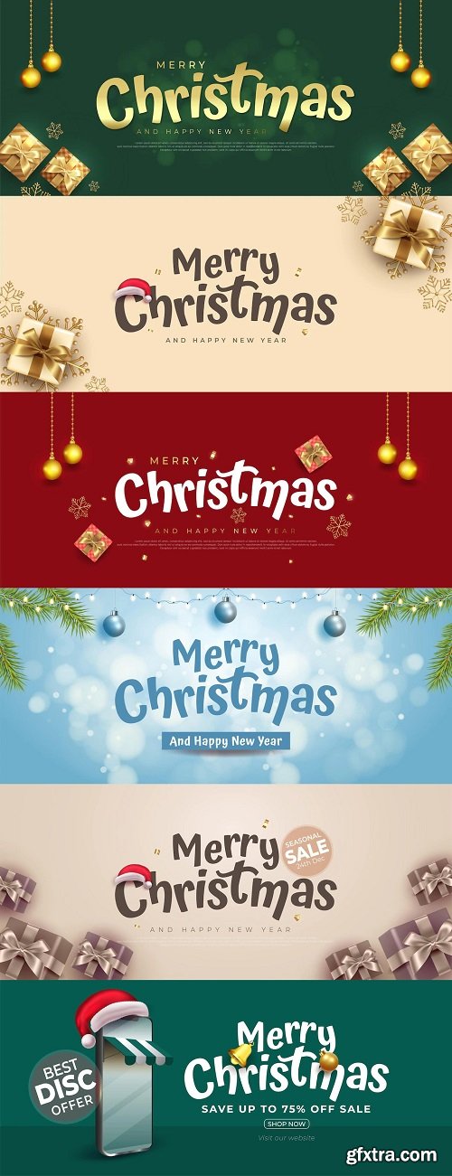 Merry christmas sale banner background with elegant christmas balls and ornaments