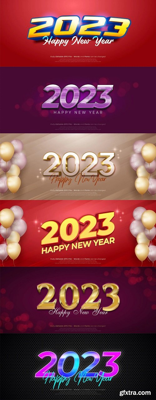 Happy new year 2023 text effect editable three dimension text style