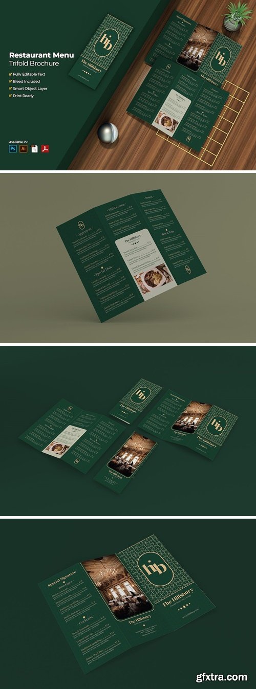 Restaurant Menu Trifold Brochure H3K2NBK