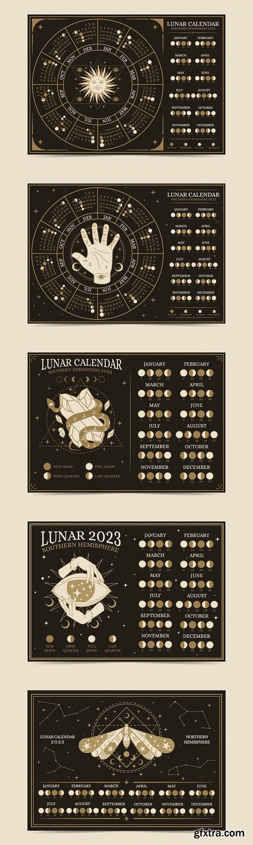 Hand drawn 2023 lunar calendar template